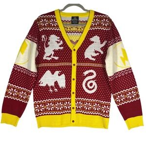 Harry Potter Wizarding World Hogwarts House Crest Cardigan Sweater Sz S Oversize